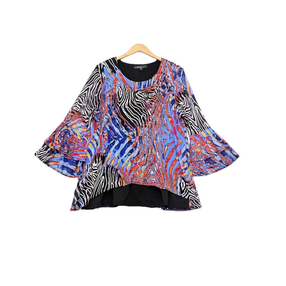 Calessa Tunic 1X Blouse Art to Wear Bohemian Gauzy Layered Lined Multiprint‎